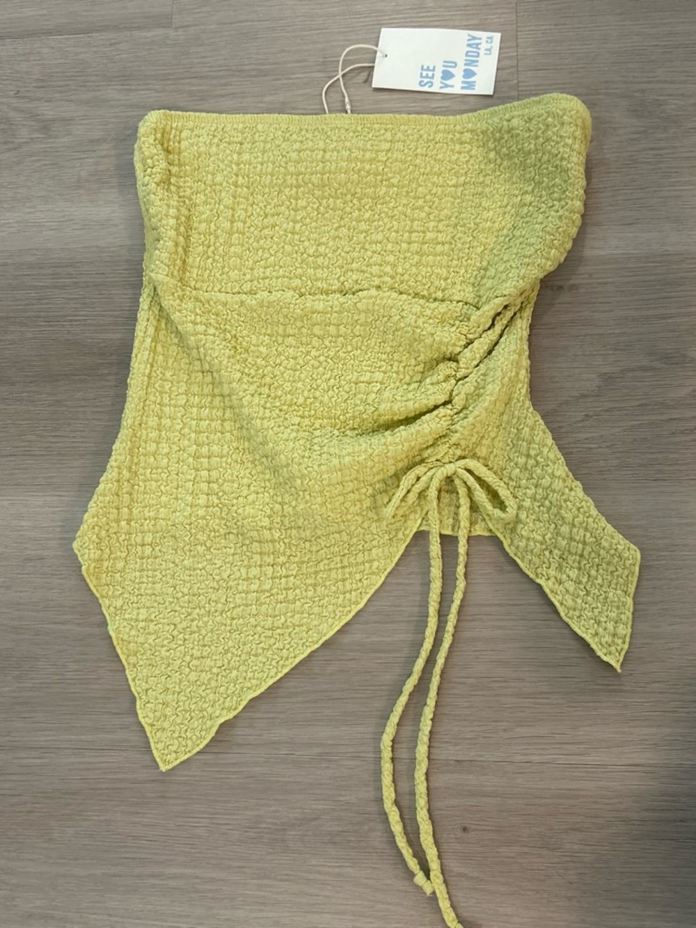NWT See You Monday Asymmetrical Ruched Textured Tube Top Green